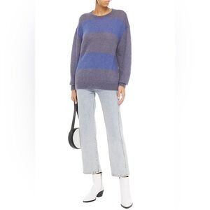 IRO Paris Elkins Striped Mohair-Blend Crewneck Sweater in Storm Blue $520 Sz XS